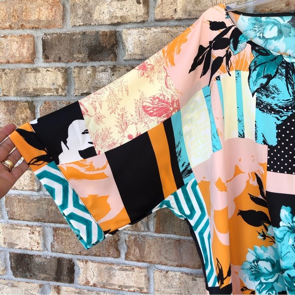 Chico’s Patchwork Floral Dolman 3/4 Sleeve Tie-Waist Relaxed Fit Blouse 3/XL/16 - Picture 6 of 13